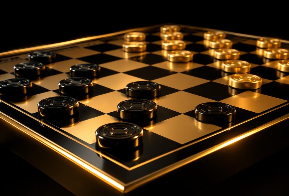 Gold and black checkers board